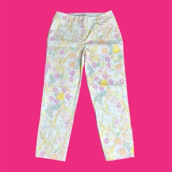 Talbots Women’s Mid-Rise Perfect Crop Capris Pants Abstract Floral White Sz 4 - Picture 2 of 12